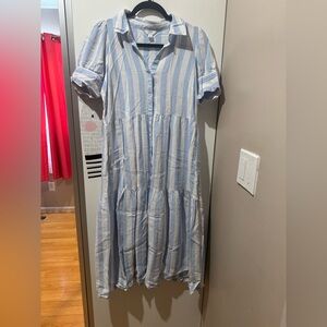 Crown & Ivy Light Blue and White Midi Dress